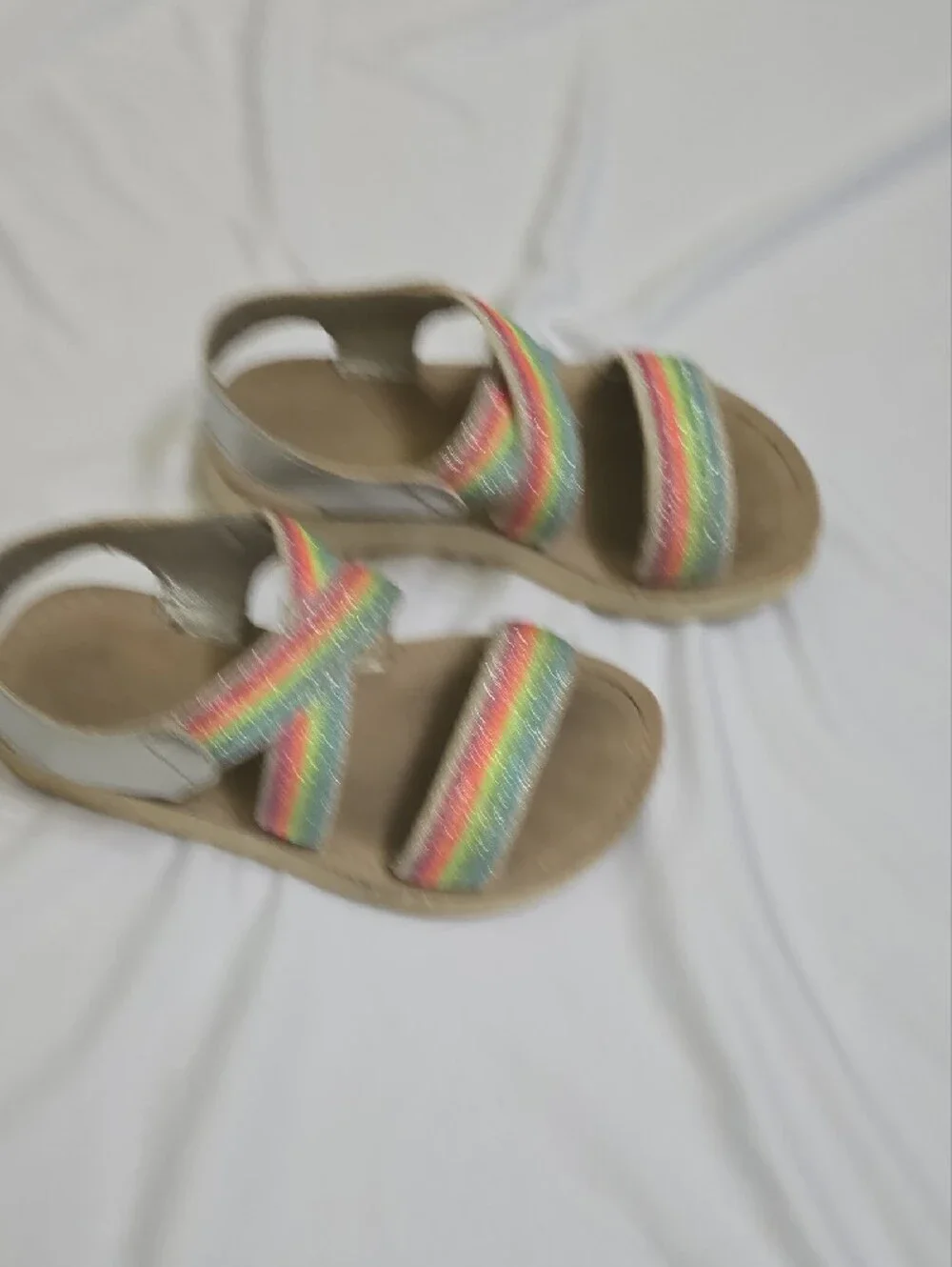 Kids Glitter Slip-On Sneakers and Rainbow Strap Sandals - Cream & Multicolor